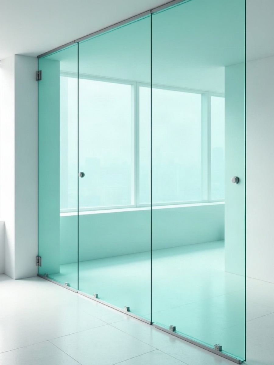 Frameless glass partition set in a slim floor channel