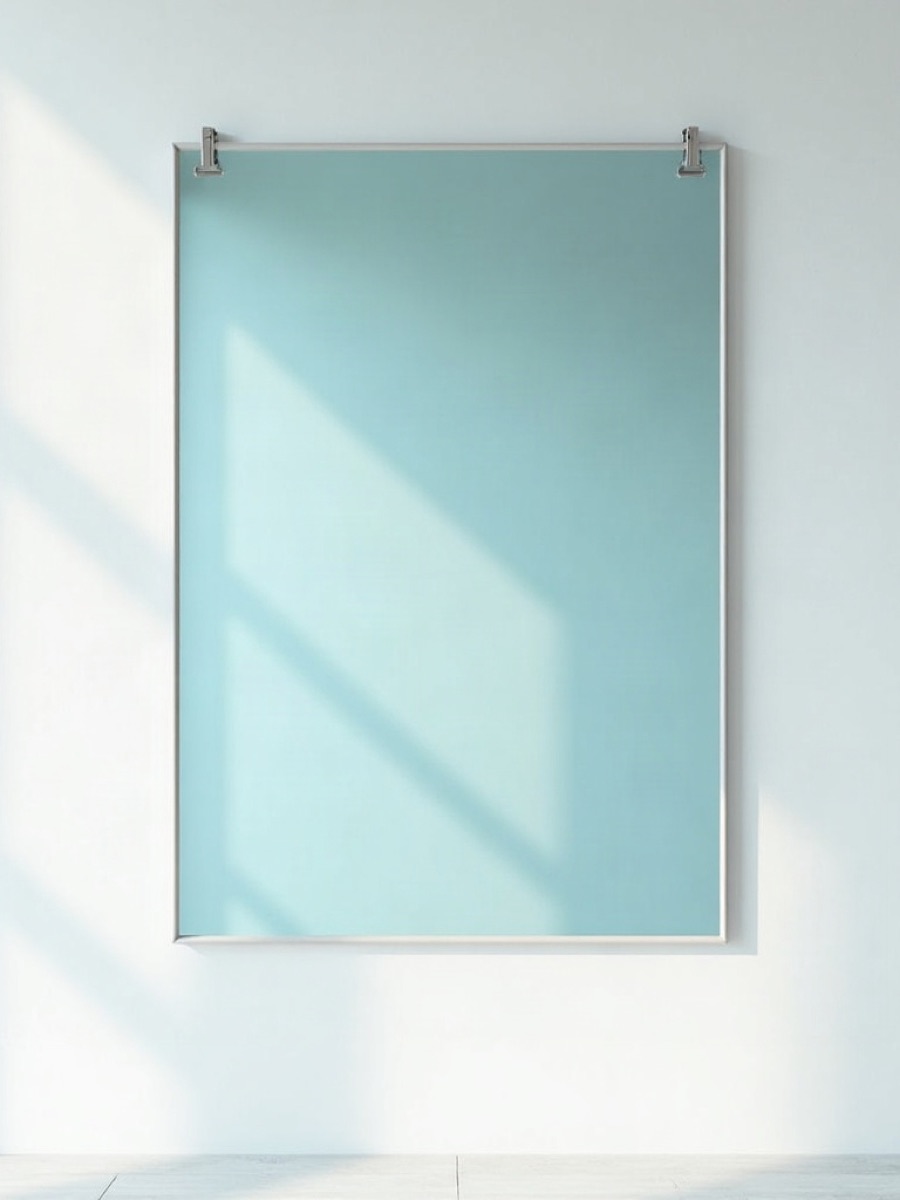 Custom wall mirror with a polished edge in a bright room